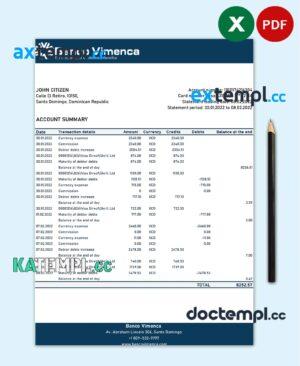 sample Dominican Republic Banco Vimenca bank statement Excel and PDF template download