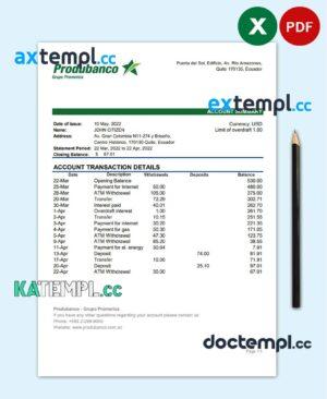 sample Ecuador Produbanco bank statement Excel and PDF template download