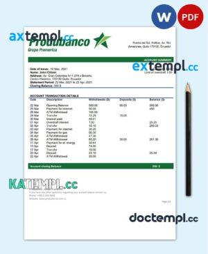 sample Ecuador Produbanco proof of address bank statement template in Word and PDF format download
