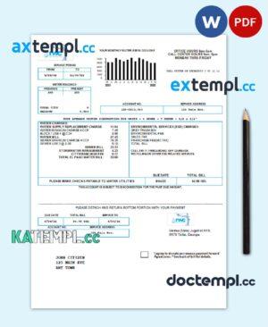 sample Georgia RWC water bill template in Word and PDF format download