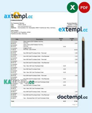 sample Germany Commerzbank statement Excel and PDF template download