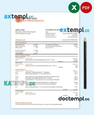sample Guyana Bank of Baroda bank statement Excel and PDF template download