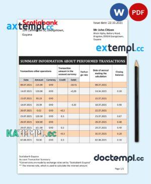 sample Guyana Bank of Nova Scotia bank statement template in Word and PDF format download