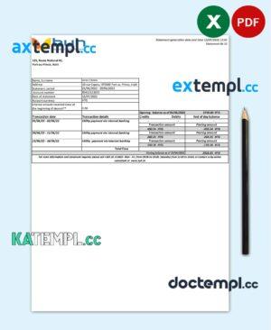 sample Haiti BUH bank statement Excel and PDF template download
