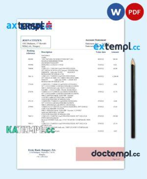 sample Hungary Erste Bank statement template in Word and PDF format download