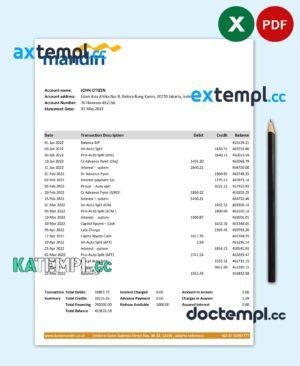 sample Indonesia Mandiri bank statement Excel and PDF template download