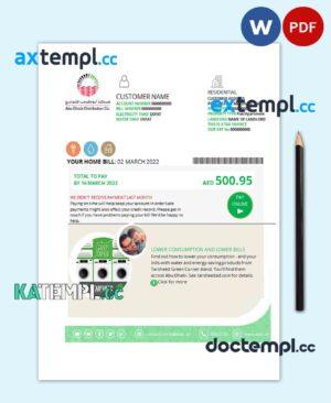 sample UAE Abu Dhabi Distribution Co. utility bill template in Word and PDF format download