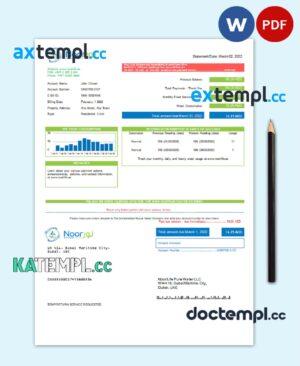 sample UAE Noor Life Pure Water LLC utility bill template in Word and PDF format download