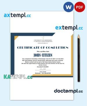 sample USA Internship certificate template in Word and PDF format download