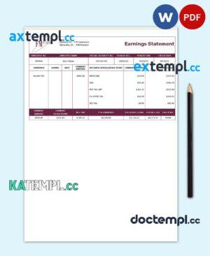 sample USA insurance company earning statement template in Word and PDF format download