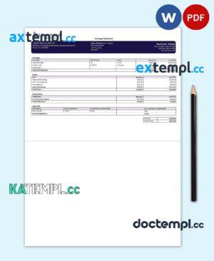 sample USA insurance company earning statement template in Word and PDF format, version 2 download