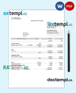 sample Australia Shield Geo consulting company pay stub Word and PDF template download