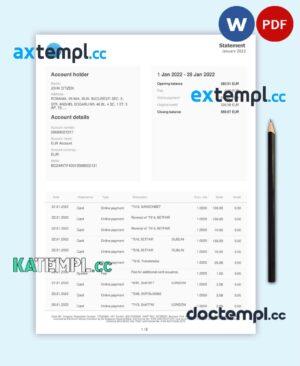sample Bulgaria iCard statement, Word and PDF template, 2 pages download