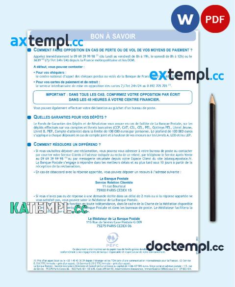 sample France La Banque Postale bank statement Word and PDF template, 3 pages download - Image 3