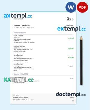 sample Germany N26 bank statement, Word and PDF template, 5 pages (in German language) download
