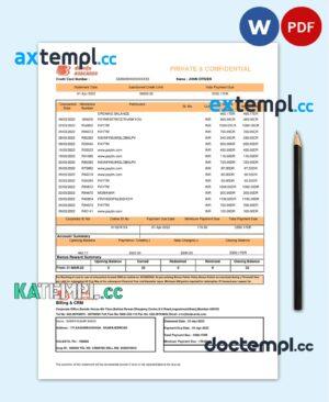 sample India Bank of Baroda BOBCARDS bank statement, Word and PDF template download