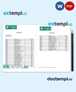 sample India IDBI bank statement, Word and PDF template, 2 pages, 2 version download