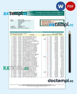 sample India IDBI bank statement, Word and PDF template, 2 pages download
