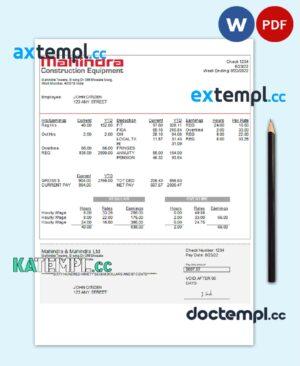sample India Mahindra & Mahindra Ltd automotive industry company pay stub Word and PDF template download