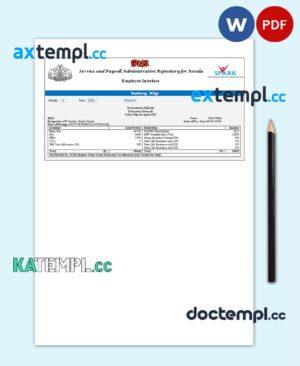 sample India Service and Payroll Administrative Repository for Kerala payroll company pay stub Word and PDF template download
