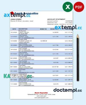 sample Israel Hapoalim bank statement Excel and PDF template download