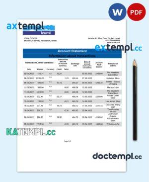 sample Israel Leumi proof of address bank statement template in Word and PDF format download