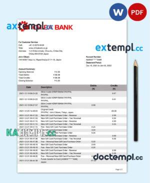 sample Japan Chiba bank statement template in Word and PDF format download