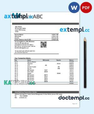 sample Jordan ABC proof of address bank statement template in Word and PDF format download