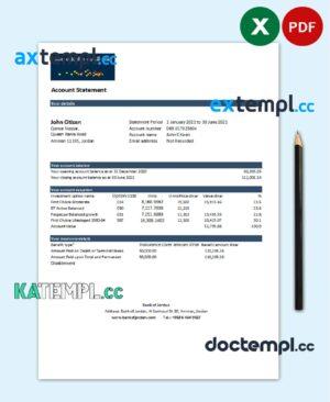 sample Jordan Bank of Jordan bank statement easy to fill template in .xls and .pdf file format download