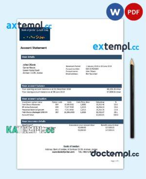 sample Jordan Bank of Jordan proof of address bank statement template in Word and PDF format download