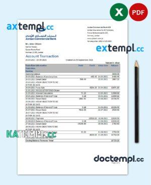 sample Jordan Commercial Bank JCB bank statement easy to fill template in .xls and .pdf file format download