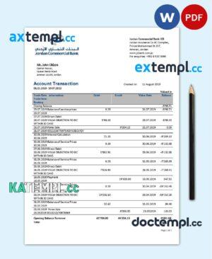 sample Jordan Commercial Bank statement easy to fill template in Word and PDF format download