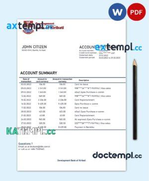 sample Kiribati Development Bank of Kiribati proof of address bank statement template in Word and PDF format (.doc and .pdf) download