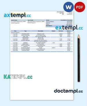sample Kyrgyzstan Commercial bank statement template in Word and PDF format download