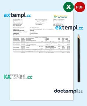 sample Kyrgyzstan Kirgizbank bank statement easy to fill template in Excel and PDF format download