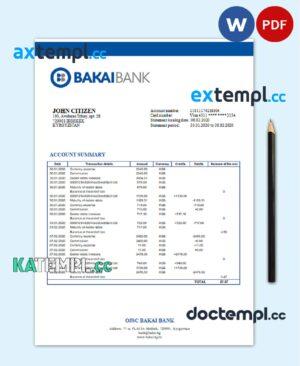 sample Kyrgyzstan OJSC Bakai Bank proof of address bank statement template in Word and PDF format download