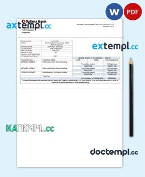 sample Kyrgyzstan Optima bank statement template in Word and PDF format download