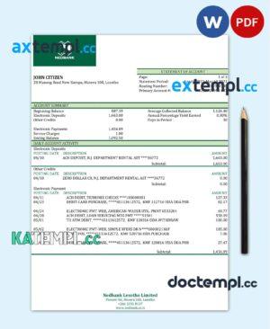 sample Lesotho Nedbaank Bank statement template in Word and PDF format download