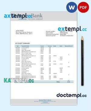 sample Liberia Access bank statement template in Word and PDF format download