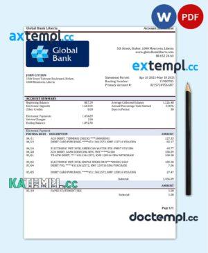sample Liberia Global bank statement template in Word and PDF format download