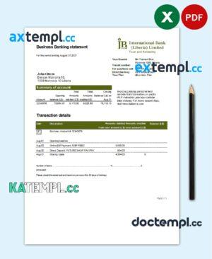 sample Liberia IB International Bank proof of address statement template in .xls and .pdf file format download