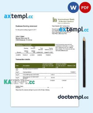 sample Liberia IB International Bank proof of address statement template in Word and PDF format download