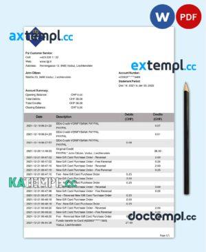 sample Liechtenstein LGT Bank statement template in Word and PDF format download