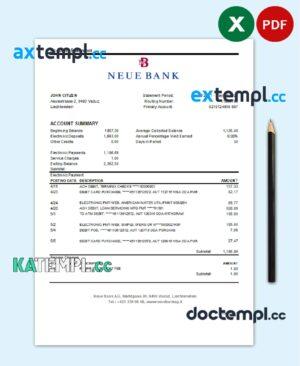 sample Liechtenstein Neue Bank AG bank statement easy to fill template in .xls and .pdf file format download