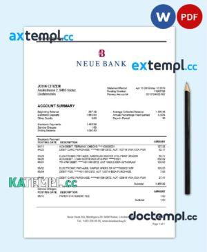 sample Liechtenstein Neue Bank AG proof of address statement template in Word and PDF format download