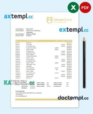 sample Liechtenstein Union Bank AG bank statement easy to fill template in Excel and PDF format download