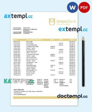 sample Liechtenstein Union Bank AG statement template in Word and PDF format download