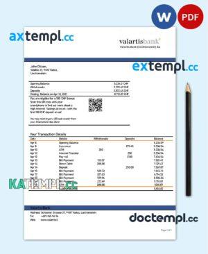 sample Liechtenstein Valartis Bank statement template in Word and PDF format download