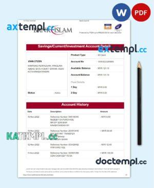 sample MALAYSIA BANK ISLAM statement Word and PDF template, version 2 download
