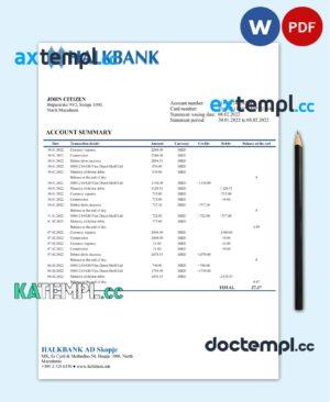 sample Macedonia Halkbank bank statement template in Word and PDF format download